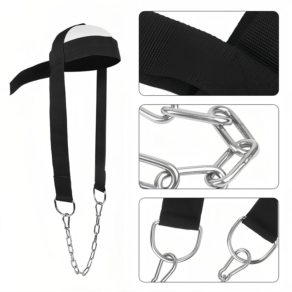 Tiiyee Fitness Neck Harness, Head Harness Neck Training Exerciser Weight Lifting Strength Trainer with Adjustable Strap and Steel Chain for Strengthening Workout Equipment Home Gym Use Men Women