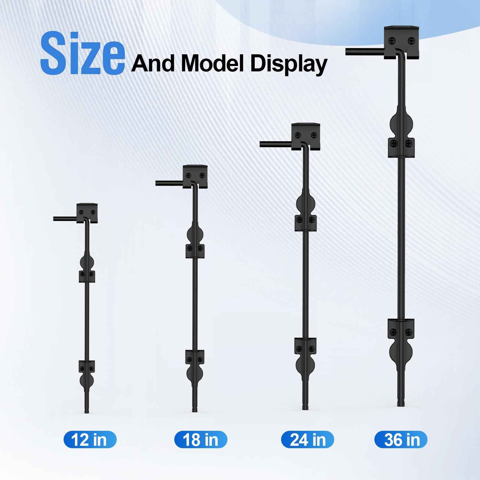 AHYYN 24" Cane Bolt Heavy-Duty Drop Rod for Gate, Heavy Duty Gate Latch for Wooden Fence Metal Gates, Vinyl Fence Gate Land Latch, Floor Latch for Fixing Door to The Ground, Black Coating, 1 Pack