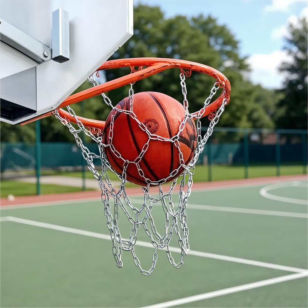 Basketball Chain Net, Heavy Duty 304 Stainless Steel Metal Replacement for Outdoor Basketball Hoop and Rim - Rust Proof Net Fits Most Backboards, 18 inch/45cm Drop Length