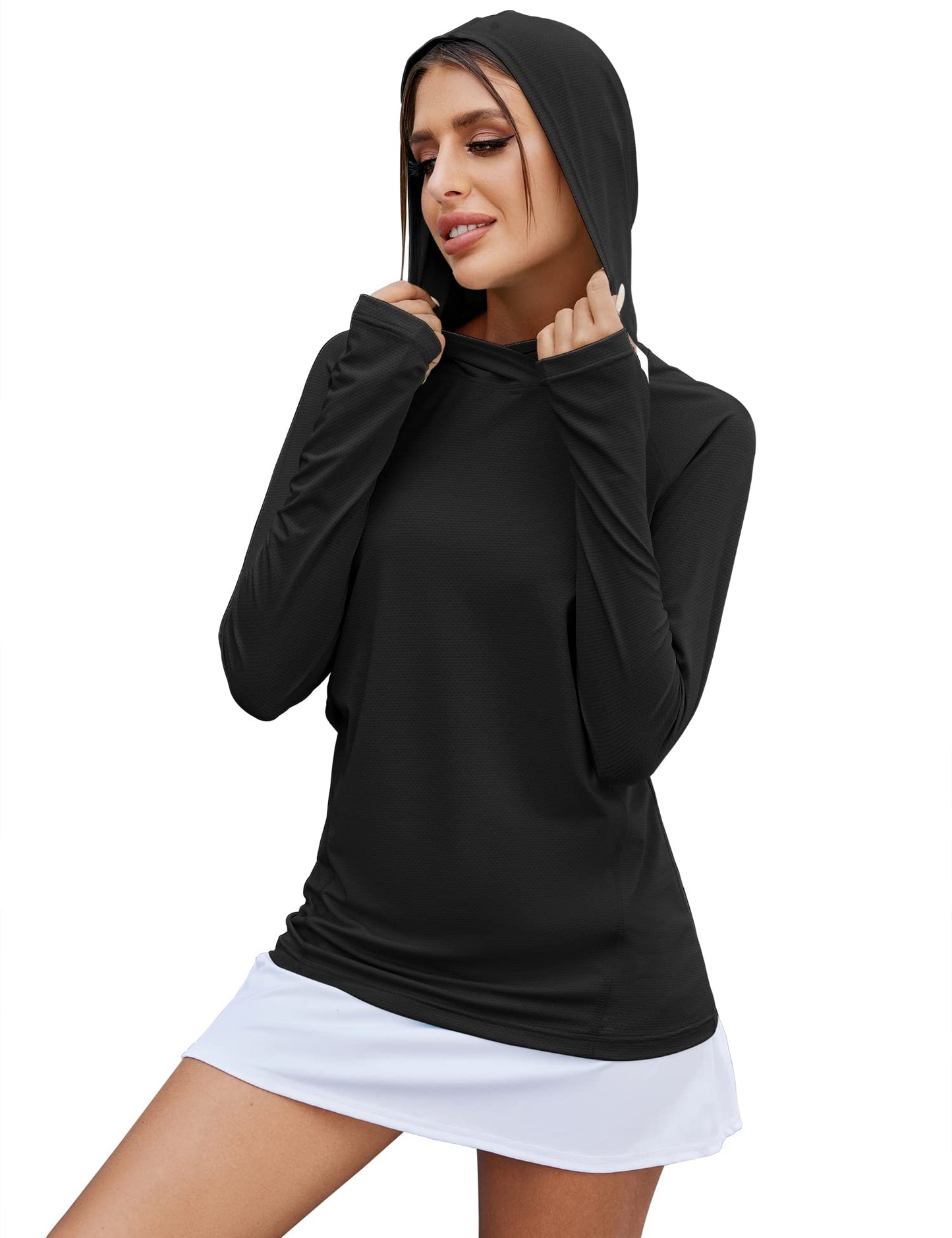 LUYAA Workout Shirts for Women Long Sleeve Yoga Tops Casual Hiking Tee Shirt Athletic Breathable Top Quick Dry Black