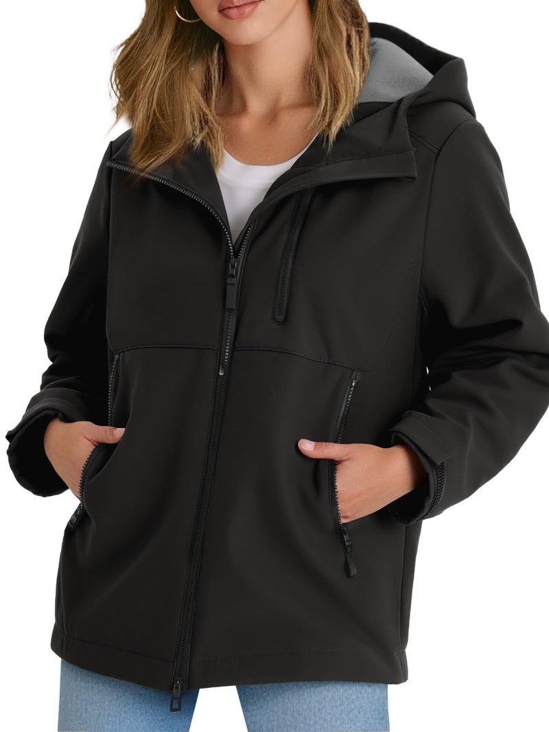 Yousify Womens Fleece Lined Rain Jacket Waterproof Lightweight Fall Winter Windbreaker Hooded Softshell Jackets