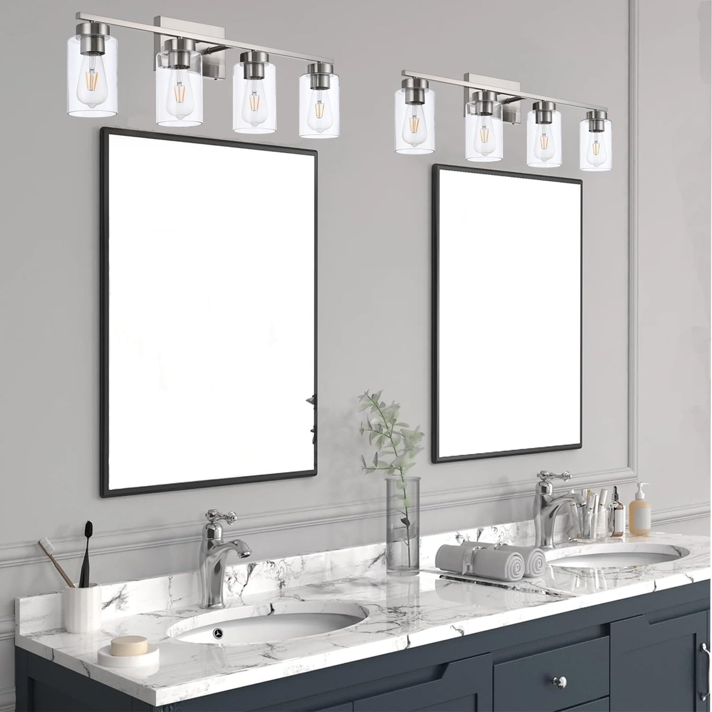 Modern 3-Light Bathroom Vanity Light in Brushed Gold with Clear Glass Shades