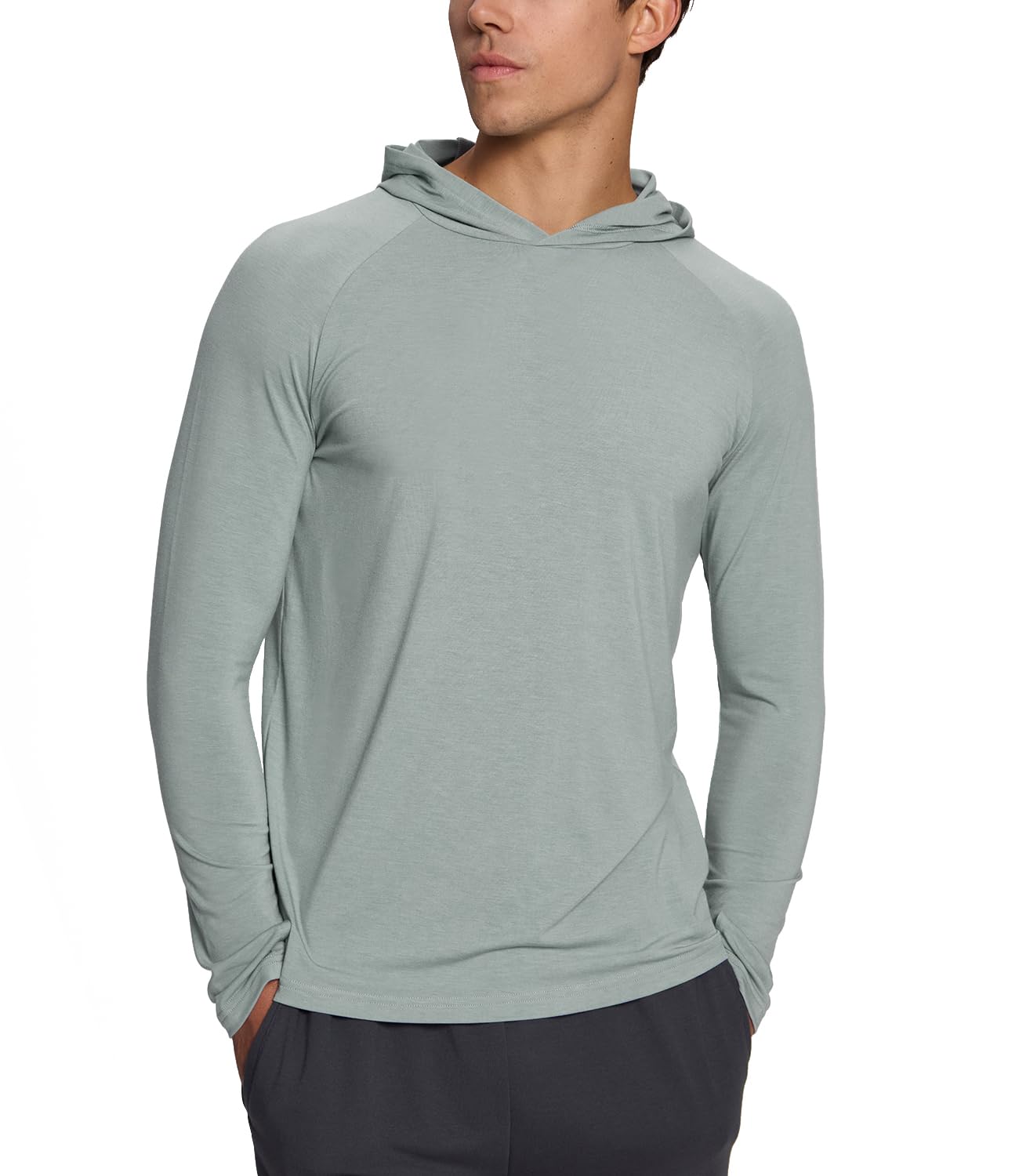 BAMBOO COOL Men's UPF 50+ Sun Protection Hoodies Soft and Lightweight Long Sleeve SPF Fishing Thumbhole Shirts Hooded Blue Gray