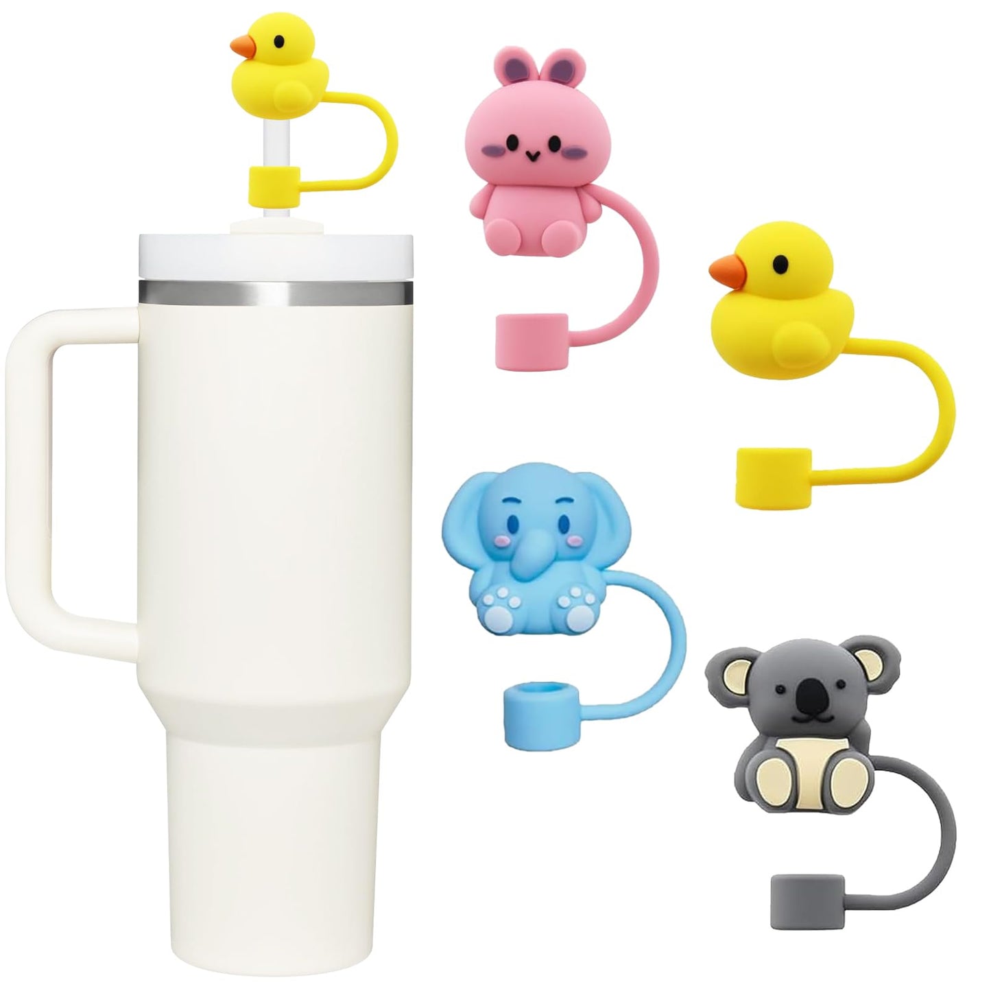 4 Pcs 0.4in Straw Cover for Stanley Cup, Silicone Straw Topper Set for 30&40oz Stanley Tumble, Fit for 10mm/0.4in Straws (Animal)