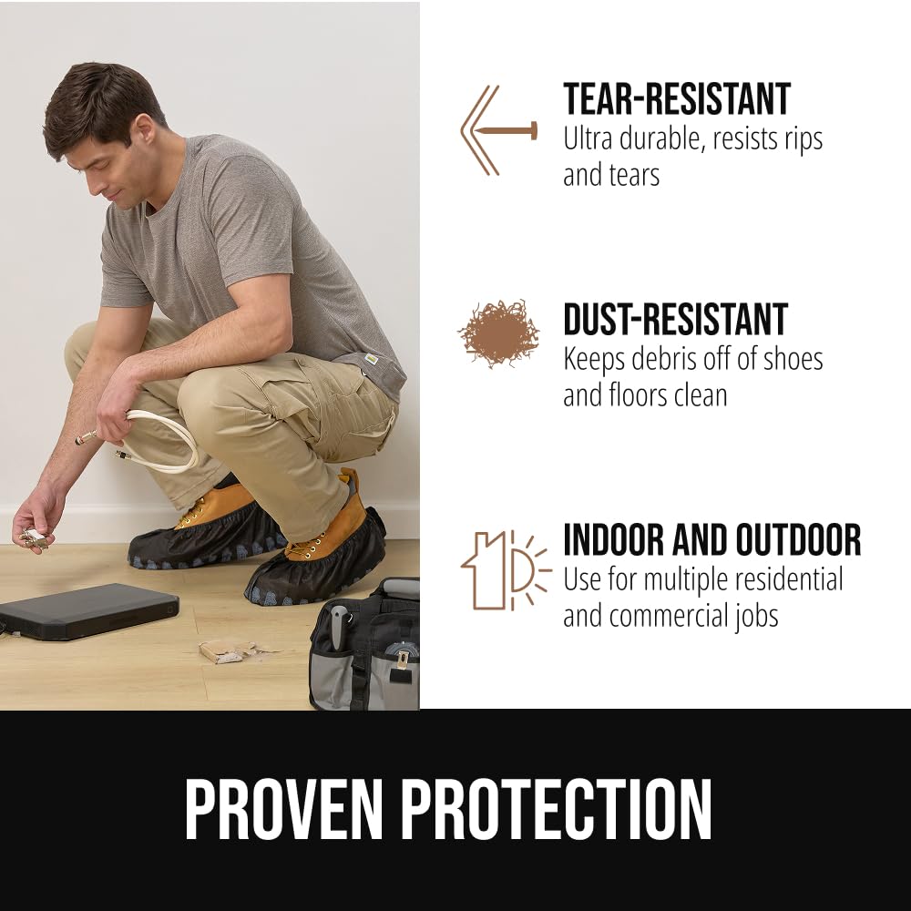 GORILLA GUARD Shoe Covers Disposable, Pack of 50 (25 Pairs) Ankle Booties, Tear and Dust Resistant Accessories for Work, Heavy Duty Safety Boot Cover for Indoors and Outdoors, Secure Fit Black