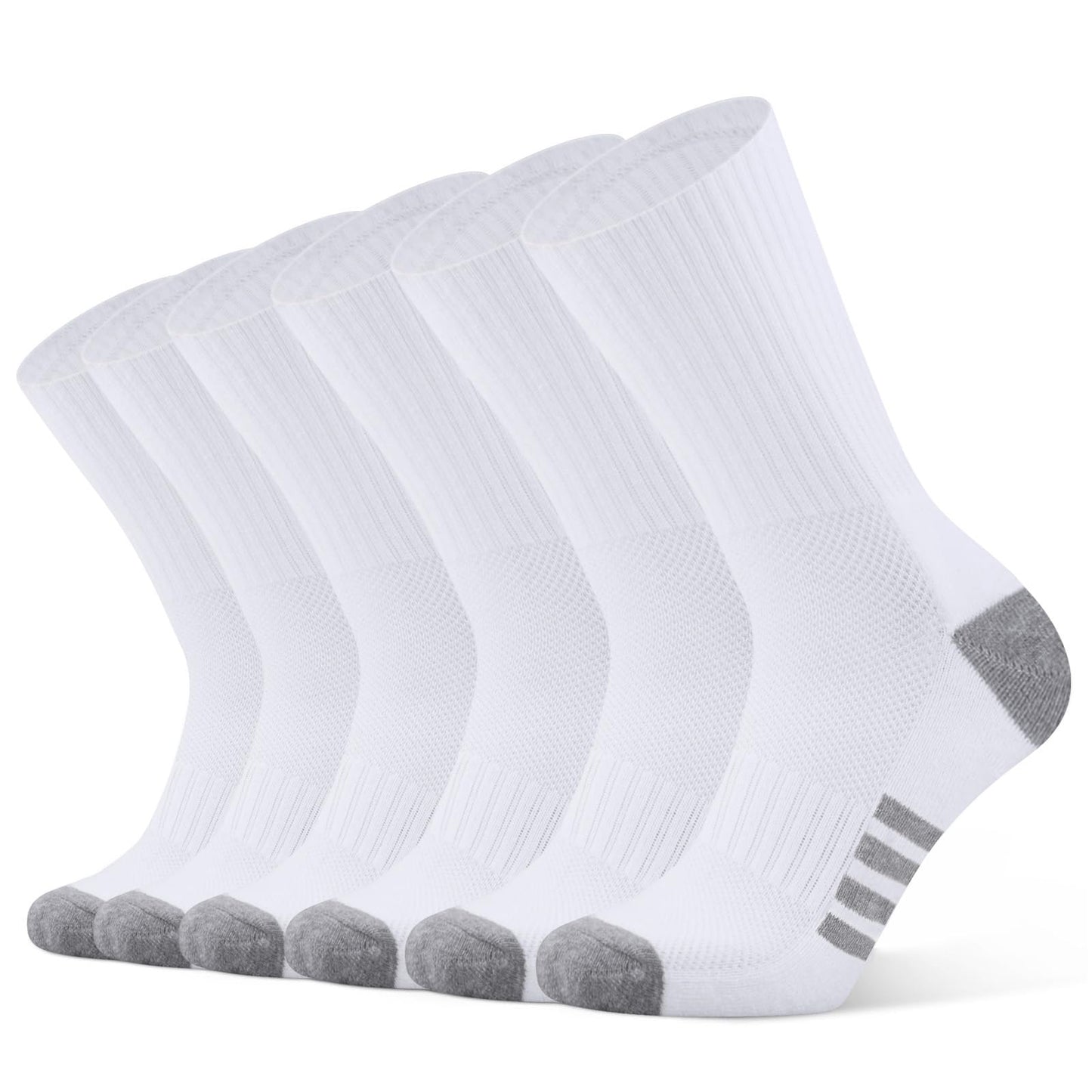 KYINSPORT Men's Athletic Cushioned Crew Socks - Cotton Cozy Running Socks, Moisture Wicking, Breathable Arch Support，6 Pack, White