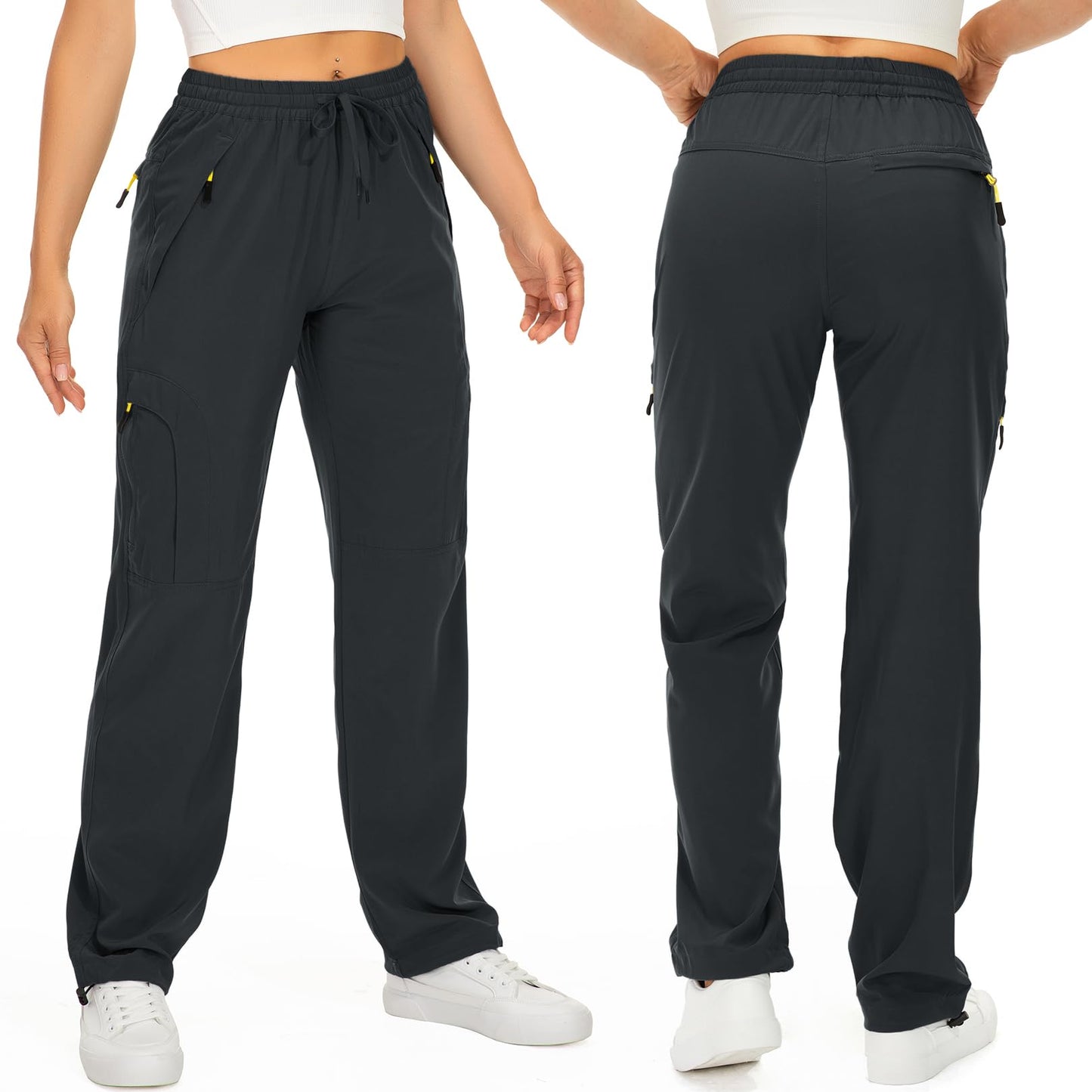 Womens Hiking Pants Quick Dry UPF 50 Lightweight Travel Golf Cargo Safari Pants Zipper Pockets,6608,Dark Grey,Petite XL