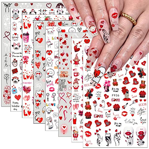 8 Sheets Valentine's Day Nail Art Stickers - Colorful Designs