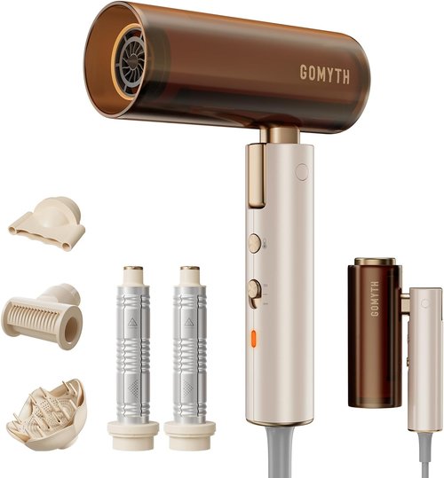 GOMYTH Dual Voltage Hair Dryer - 5 in 1 Air Styler with High-Speed Blow Drying & Plasma Scalp Protection | Compact Travel Size