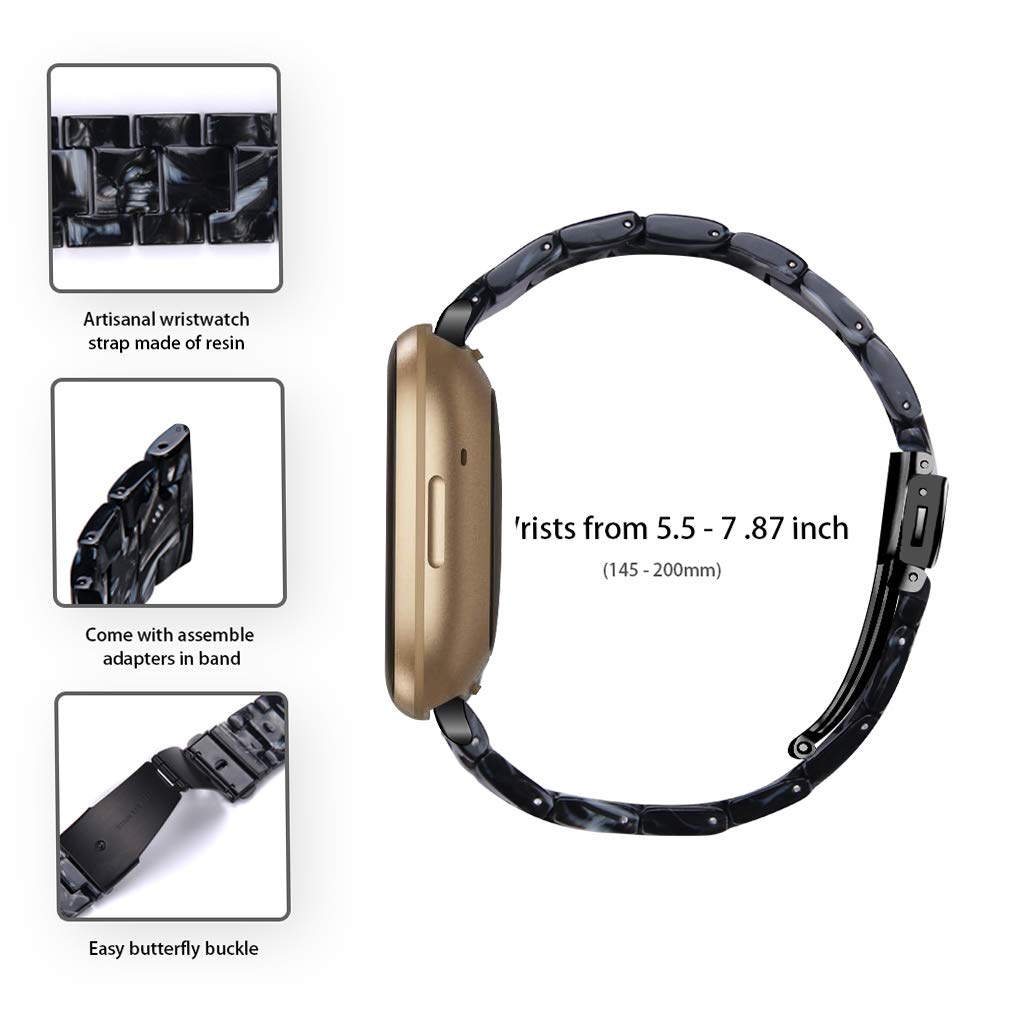 Resin Band Compatible for Fitbit Versa 4/Sense 2 Replacement Band Strap Breathable Bracelet Band for Versa 4 Smartwatch Accessories (Black)