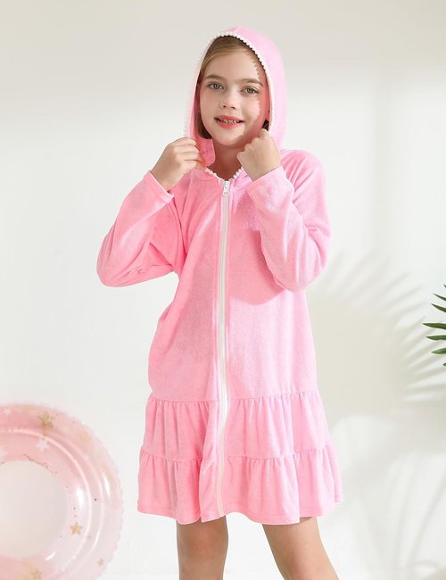 LUCKYGAL Girls Swim Cover-Up - Long Sleeve Terry Swimsuit for Beach & Pool Fun | Stylish & Comfy
