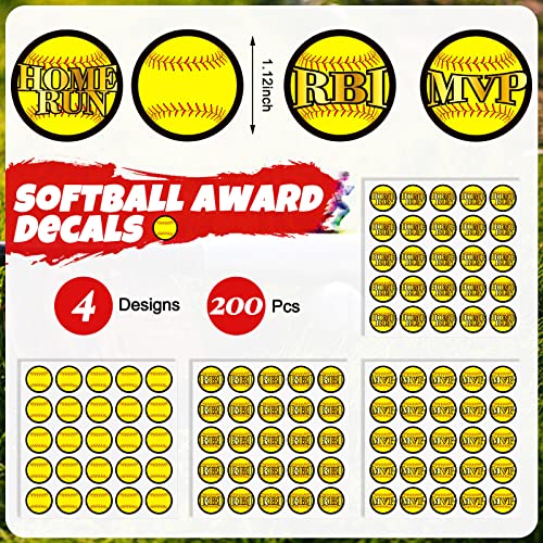 200 Pcs Softball Award Stickers - Self Adhesive Decals