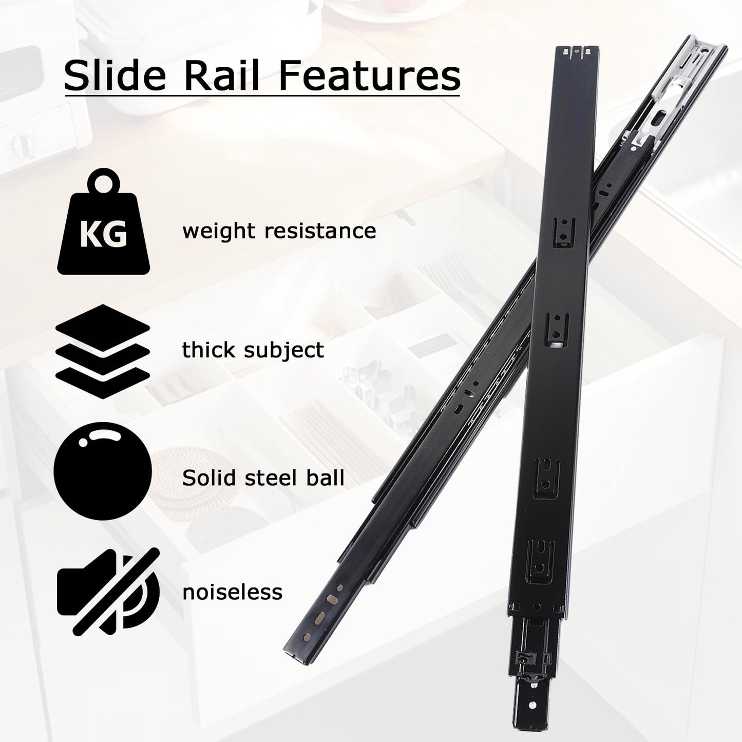 VAPSINT 10 Pairs 18 Inch Soft Close Drawer Slides Ball Bearing Full Extension Side Mount Drawer Rails, Kitchen Cabinet Rails 100lb Capacity