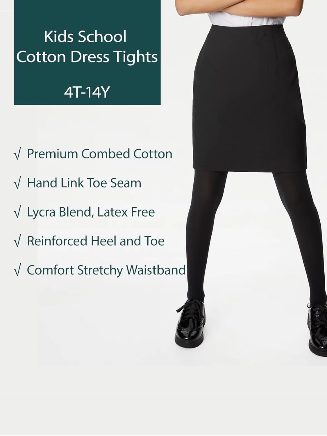 Skiennix Kids Girls School Dress - Comfortable Cotton with Tights | Black, White, Navy, Burgundy