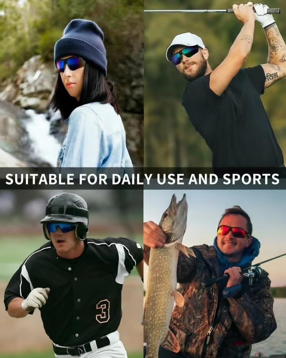 Rosemal Polarized Sunglasses for Men Women,TR90 Sport Sunglasses, UV400 Protection, Anti-Slip/Anti-Fog for Running, Cycling, Fishing, Driving Golf