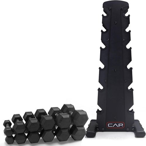 CAP Barbell Dumbbell Weight Set with Vertical Rack - Choose 100 lb, 150 lb, or 210 lb Options