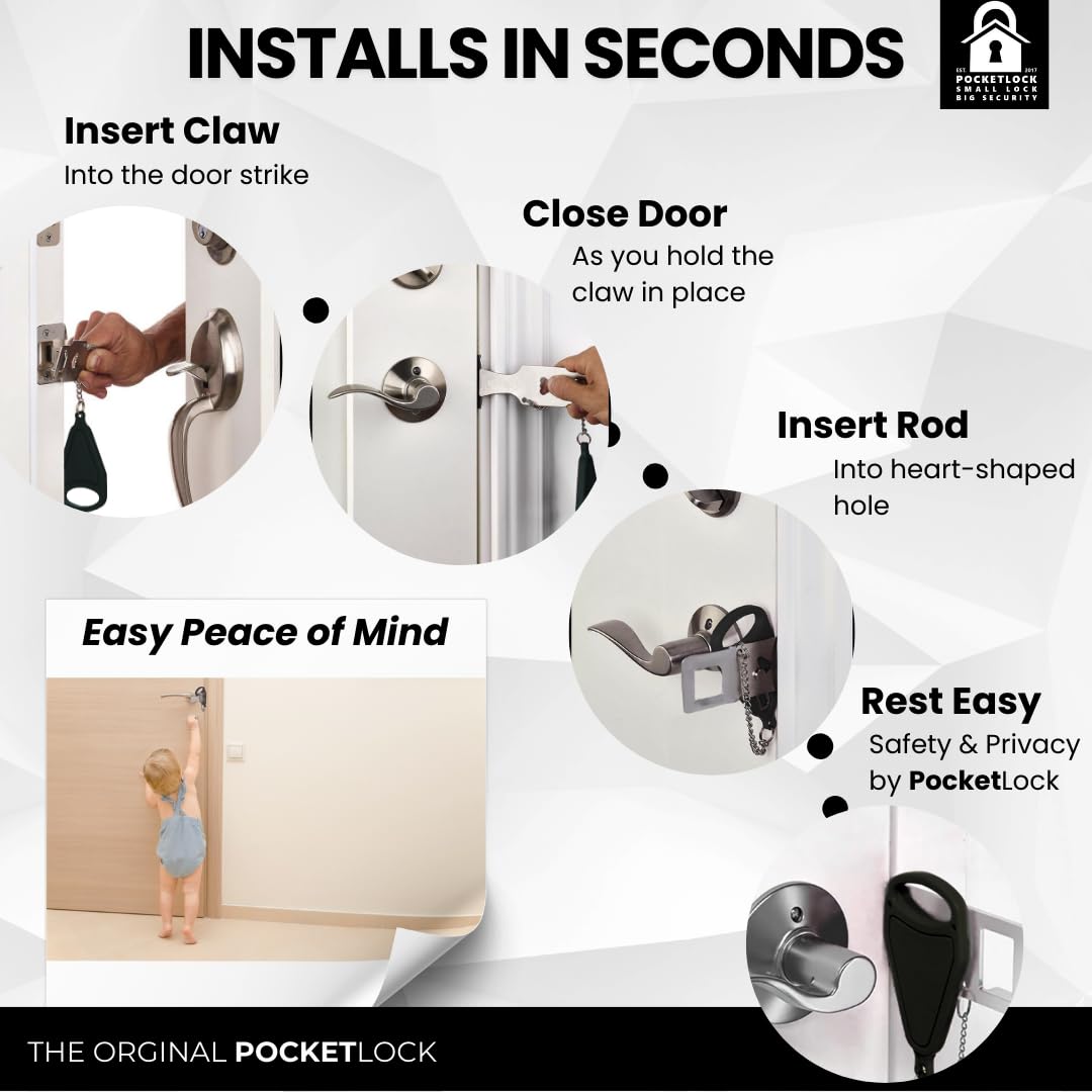 Portable Door Lock 2 Pack for Travel – Hotel Door Locks for Travelers Security – Door Safety Lock from Inside for Home & Apartment – Travel Locks for Hotel Rooms – PocketLock (Black)