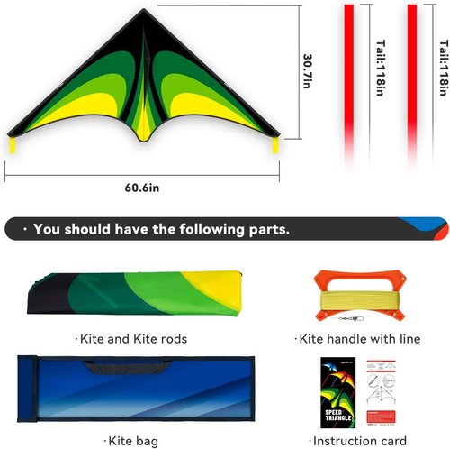 Delta Kite Set - Easy Launch for Kids & Adults | Perfect for Beach & Park Fun (Speed Triangle - G, 1)