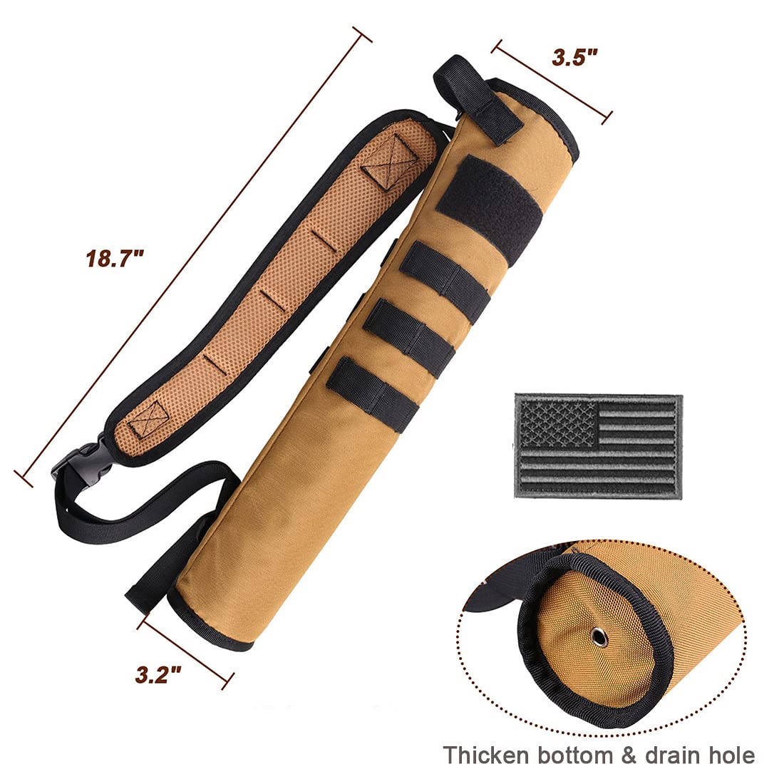 KRATARC Archery Lightweight Back Arrow Quiver Dual Use Foldable Compact Hip Arrows Bag with Molle System Hanged for Target Shooting (Brown- diameter 3.5'')