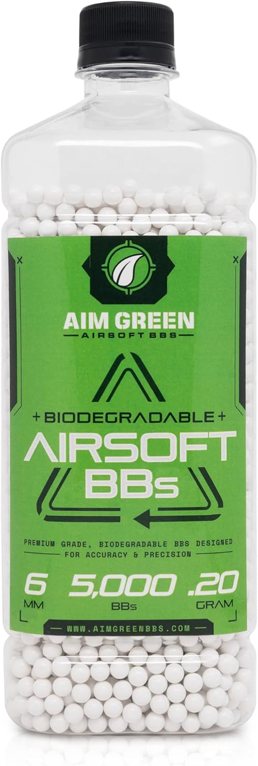 Aim Green Biodegradable 6mm Airsoft BBs - Premium-Grade, 20g to 40g, Available in 2,500 to 10,000 Count