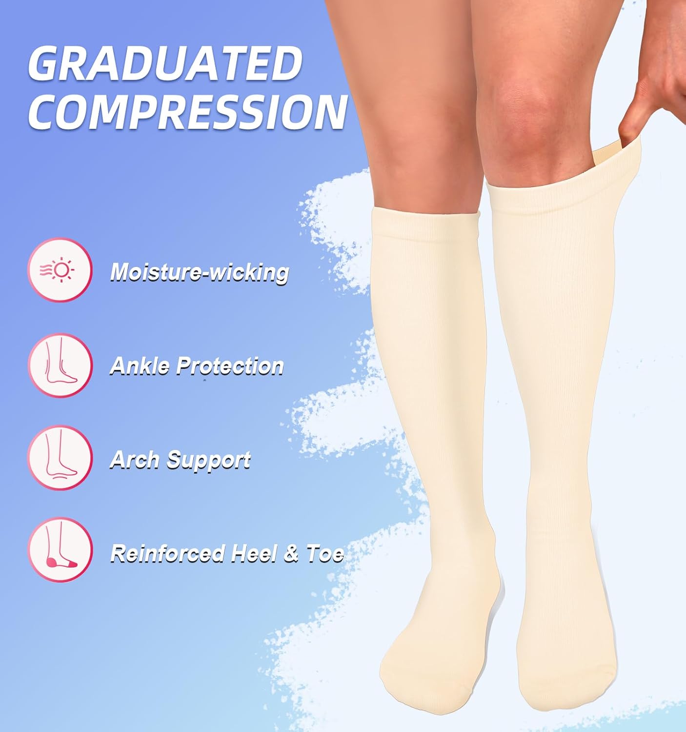 Skiennix Compression Socks - 15-20 mmHg Circulation Support for Nurses, Running, Hiking | 4 Pairs