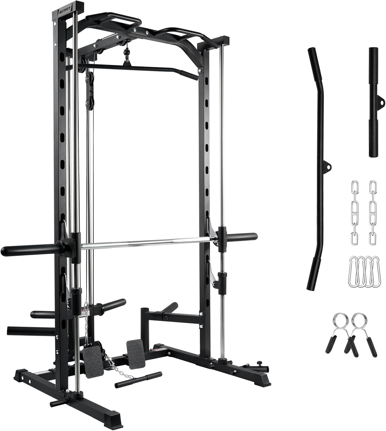 RitFit Smith Machine Power Rack - Versatile LAT Pull Down System & Landmine Attachments | Complete Training Setup