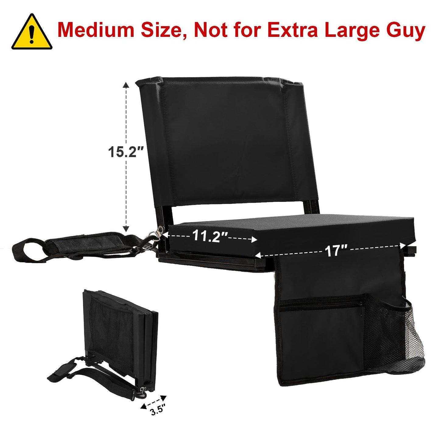 FZGhome Stadium Seats with Back Support for Bleachers, Folding Bleacher Seat Bleacher Chairs with Back and Cushion, Padded Stadium Chair with Shoulder Strap, 3 Large Mesh Pocket & Carry Handle