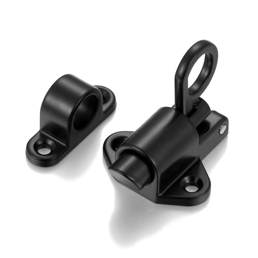 INIRET 3 Packs Self-Closing Latches，Black Spring Door Lock，Resilient Bolt Latch Aluminum Alloy Safety Automatic Spring Barrel Slide Door Lock with Screws,Used for Gate,Window and Cabinet etc…