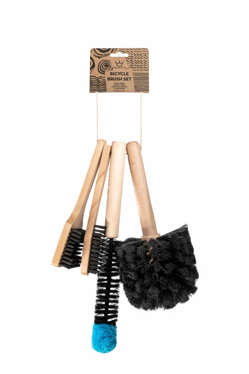 Peaty’s Complete Bike Brush Set – Patented Design, Eco-Friendly & Super Durable Beech Wood Brushes for MTB, Road & Gravel Bikes – Includes Drivetrain, Chain, Cassette, Tyre & Detailing Brushes