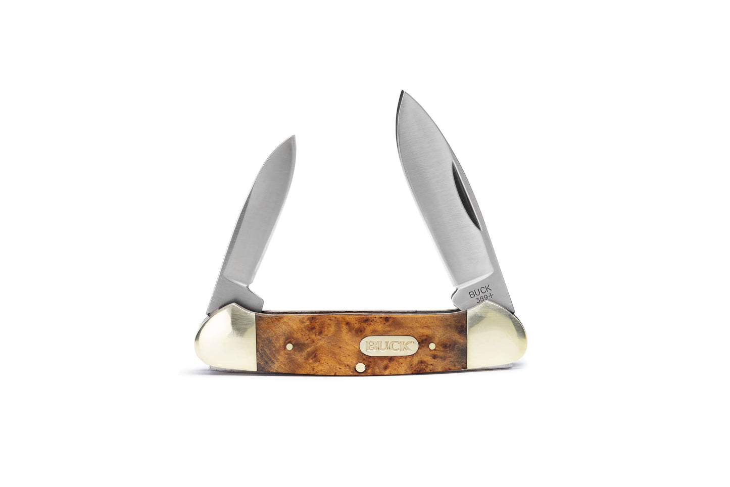 Buck Knives 389 Canoe 2-Blade Folding Pocket Knife, Burlwood Inlay Handle with Nickel Silver Bolsters, 420J2 Steel Spear and Pen Blades, EDC Pocket Knife, 2.7 oz