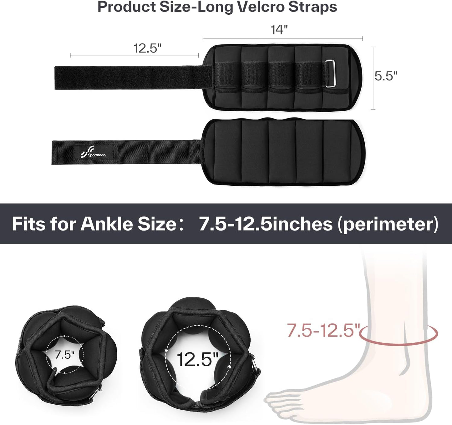 Sportneer Adjustable Ankle Weights Set - Comfortable Neoprene Leg Weights (2-10 lbs) for Home Workout & Fitness