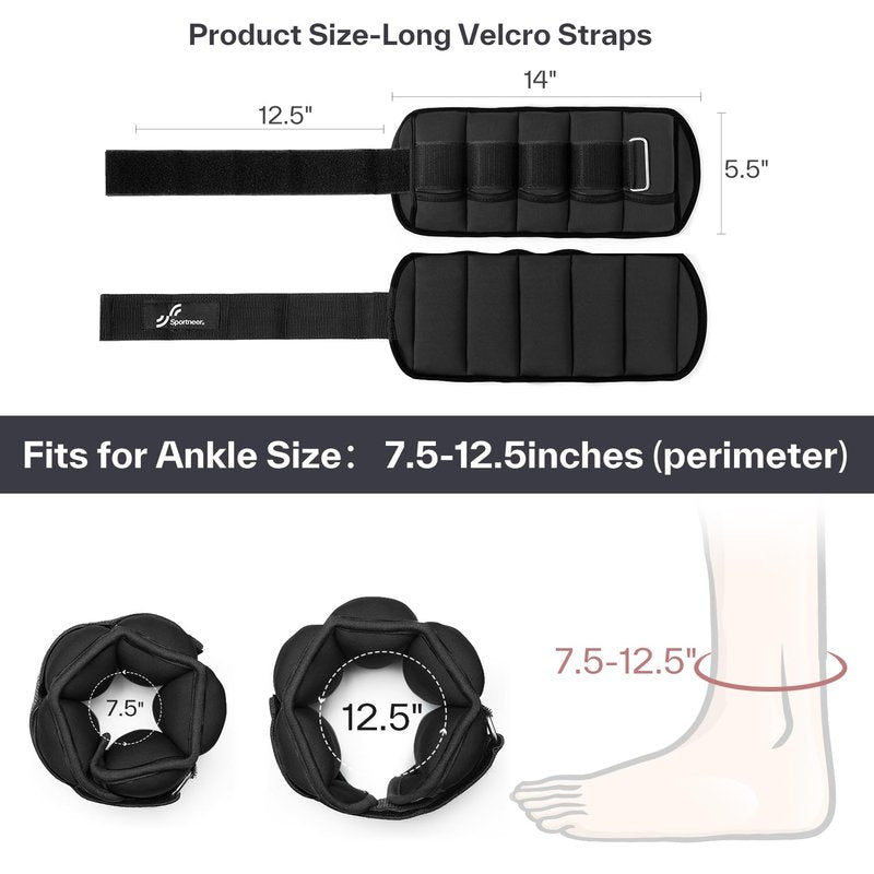 Sportneer Adjustable Ankle Weights Set - 1 Pair (2-10 lbs) Removable Sandbags for Women & Men, Comfortable Neoprene Leg Weights for Walking, Running, Pilates, Yoga, Home Workout & Physical Therapy