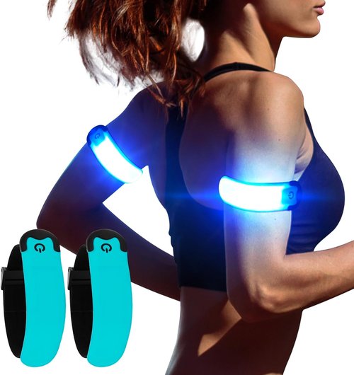 LED Armband | High Visibility Running Wristband - USB Rechargeable, Adjustable & Waterproof (2 Pack)