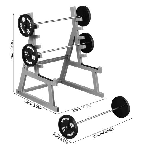 ibasenice Miniature Squat Rack Pen Holder with Barbell Pens - Funny Gym Desk Accessories for Men & Women, Dollhouse Fitness Furniture Decor, Mini Weight Lifting Bookshelf Display Set, Black, 4 Pcs