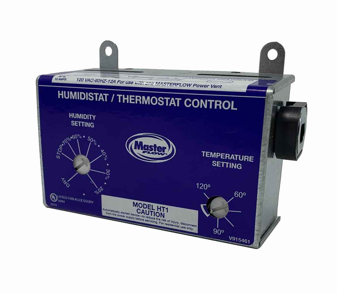Master Flow GAF Adjustable Humidistat & Thermostat Combo for Power Vents & Fans | Controls Attic Moisture & Heat Buildup | Adjustable for All Climates | Universal Compatibility | UL Listed - HT1