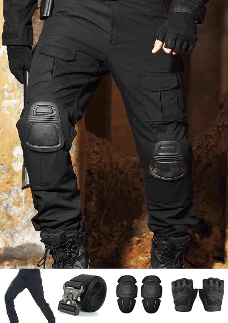 Skiennix Tactical Pants - Combat-Ready Design with Knee Pads & Belt | Camo Military Gear for Men