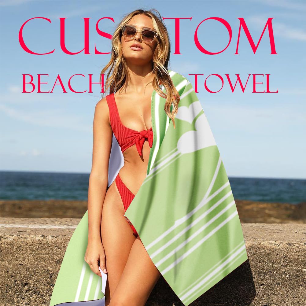 Dreamdecor Custom Beach Towel with Name Striped Kids Personalized Beach Towels for Swimming Pool Vacation Graduation Gifts Microfiber Sand Free Fast Drying Beach Towel for Adults Women Men