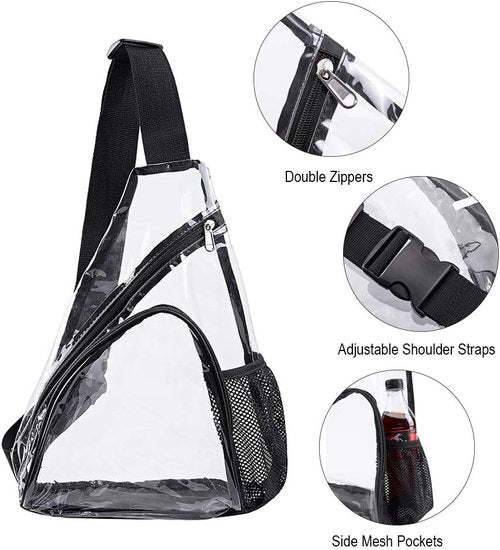 Clear PVC Sling Bag - Stadium Approved Crossbody Backpack for Events | Stylish & Functional