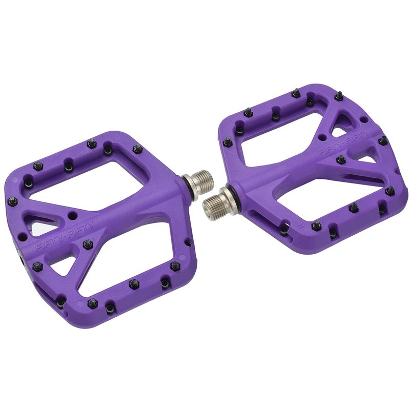 FIFTY-FIFTY Mountain Bike Pedals, Non-Slip MTB Nylon Composite, 9/16" Bicycle Pedals, Lightweight and Wide Flat Platform (Purple)