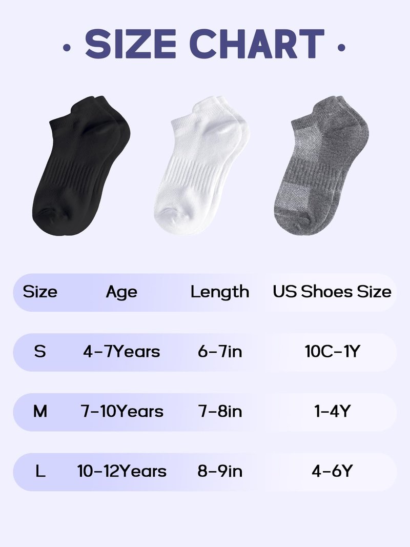 CHANCALCAL 10 Pairs Kids Socks for Boys Girls Ankle Athletic Low Cut Socks Half Cushioned Crew Cotton No Show Socks 10-12 Years White
