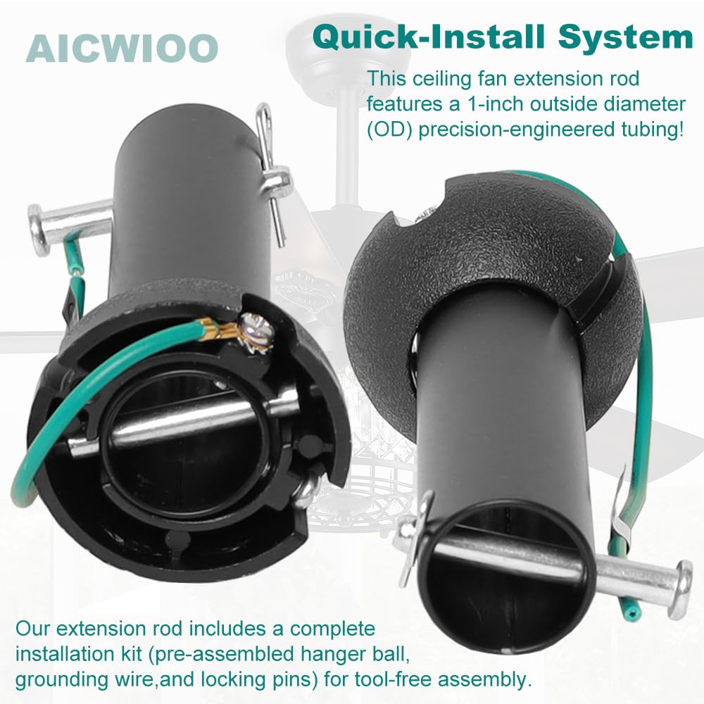 4 inch Black Ceiling Fan Downrod with Hanger Ball Assembly,1-inch OD,Non-Threaded Universal Downrod for Ceiling Fan With Hanger Pin Suitable for Multi-Brand Compatibility