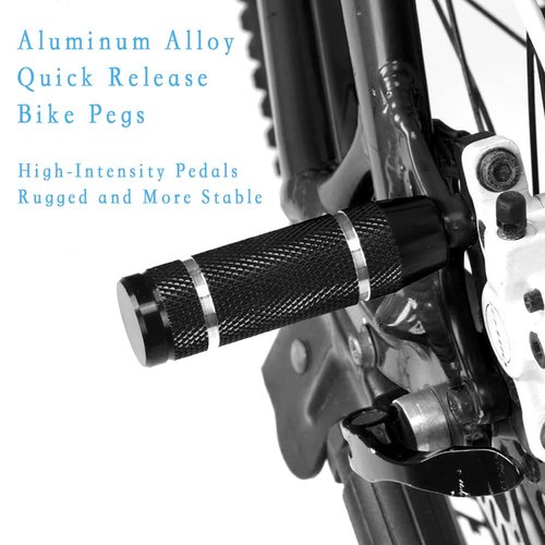WADEKING WHW Quick-Release Bike Pegs, Suitable for 3/8-inch Axles, with Tools, for Mountain Bicycle Pedal Rear Seat Bracket, Durable, Non-Slip Carving (2 Pcs)(Black(Unthreaded))