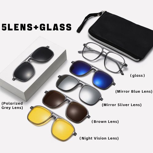 Chakralux Magnetic 5Pcs Clip-On Sunglasses Set for Men and Women – Polarized UV Protection Eyewear & Magnetic Eyeglasses Frames for Night Driving & Everyday Comfort