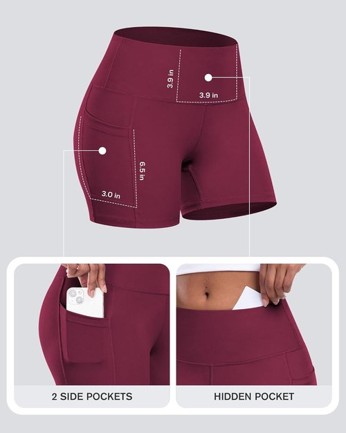 CHRLEISURE Women's Biker Yoga Shorts - High Waisted Tummy Control Spandex | 4-Pack with Pockets