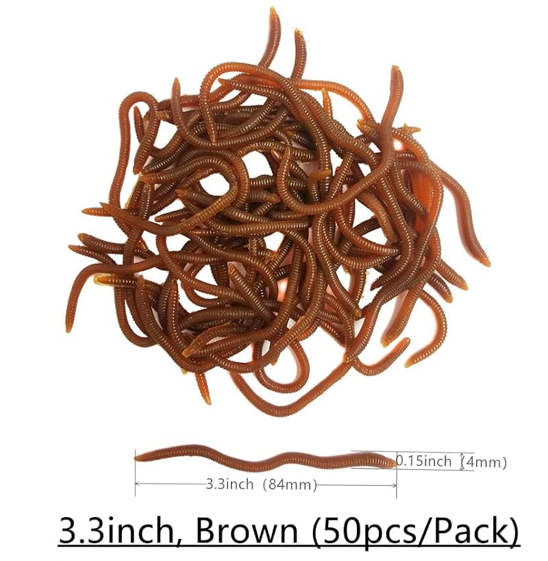 3.3 Inch Soft Fishing Lure - Brown Earthworm Bait (50pcs)