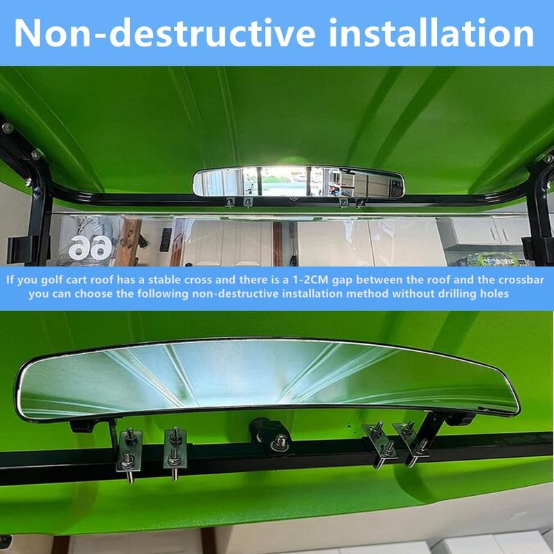 WLOOD Newest Golf Cart Mirrors,16.5"" Non-destructive installation Panoramic Golf Cart Rear View and Folding Golf Cart Side Mirrors for Club Car EZGO Yamaha, black