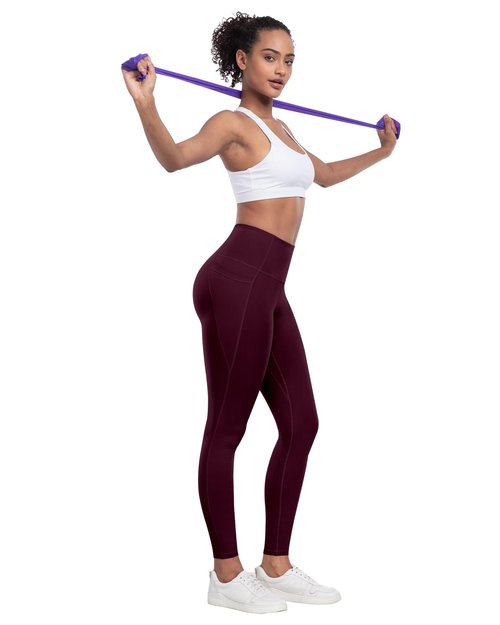 LZYVOO Leggings with Pockets for Women, 6 Packs Soft High Waisted Tummy Control Workout Yoga Pants(3BlackGrayBrownCassis-M)