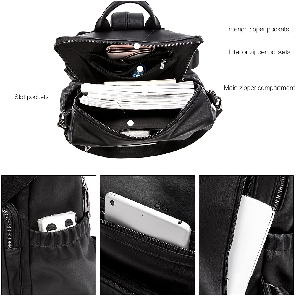 CLUCI Backpack Purse for Women Black Backpack Leather Large Travel Fashion Designer Convertible Ladies Work Bags