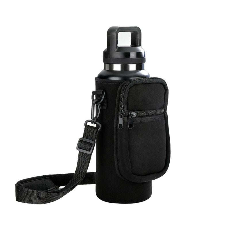 Water Bottle Sling Carrier Holder Bag, for YETI Rambler 18/26oz Yonder 25oz Water Bottle - Neoprene Sleeve, Adjustable Shoulder Strap & 2 Pockets -Perfect Sports Accessories for Hiking,(Black)