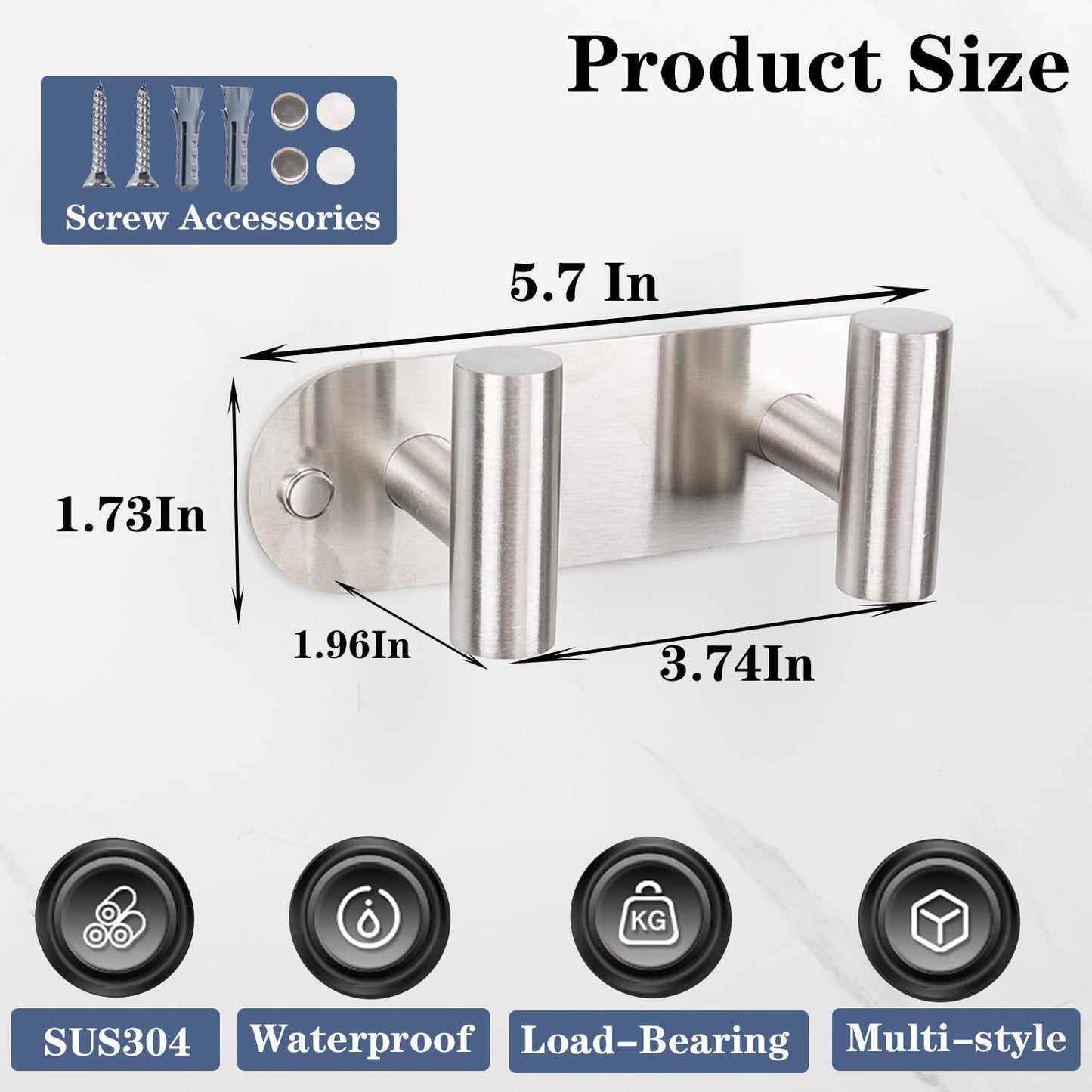 Vanloory Coat Hook Rack, Wall Mounted Coat Rack with 2 Hooks, Heavy Duty Towel Hook Rack Wall Hooks for Hanging Coat Jacket, Stainless Steel Coat Hanger for Bathroom Entryway Mudroom(Brushed Nickel)